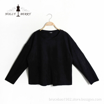 Hoodies Black Blank Women Casual Woven Cropped Sweatshirt